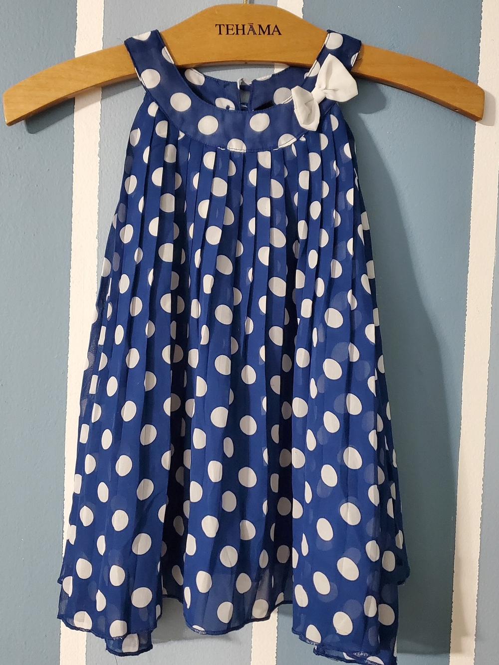 Self Esteem Navy and White Polka Dot A-Line Dress